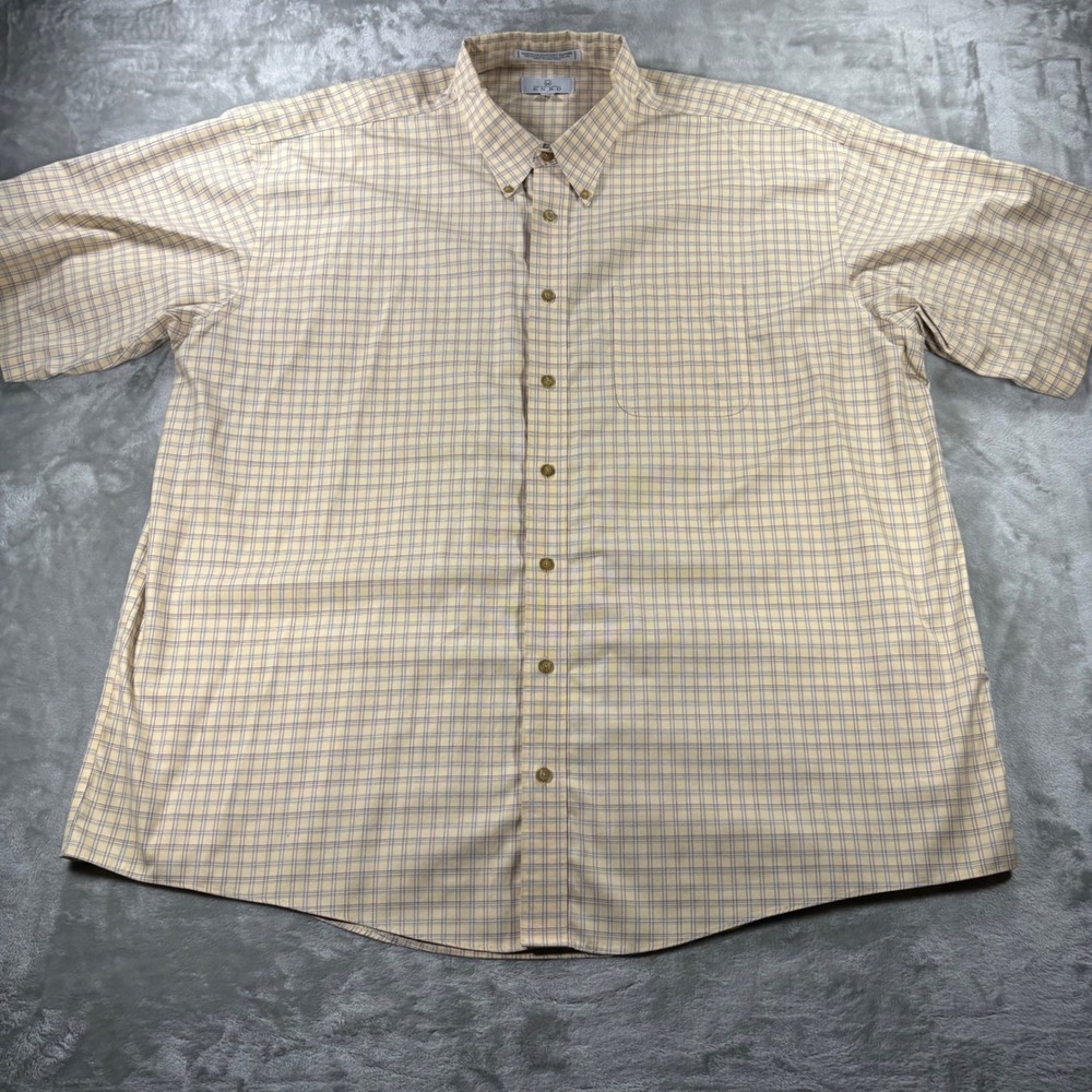 Enro Mens 2XT Yellow Plaid Non-Iron Pinpoint Oxford Short Sleeve Shirt Tall